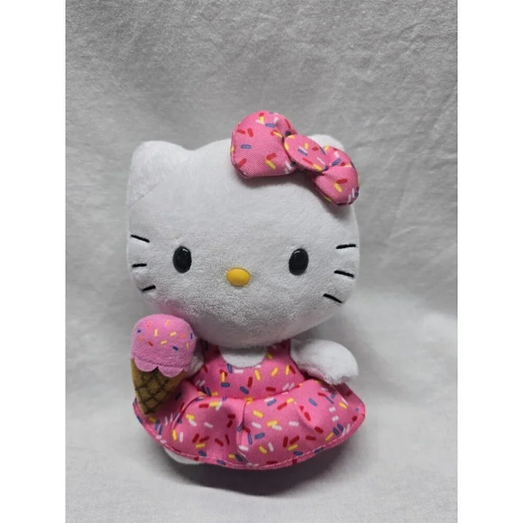 Ty Sanrio Hello Kitty Plush Stuffed Animal 6 Inch Ice Cream Pink Dress Sprinkles - Picture 2 of 9